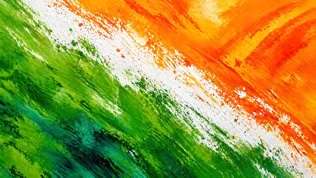Vibrant Indian Flag with Watercolor Texture and Bold Colors for Independence Day