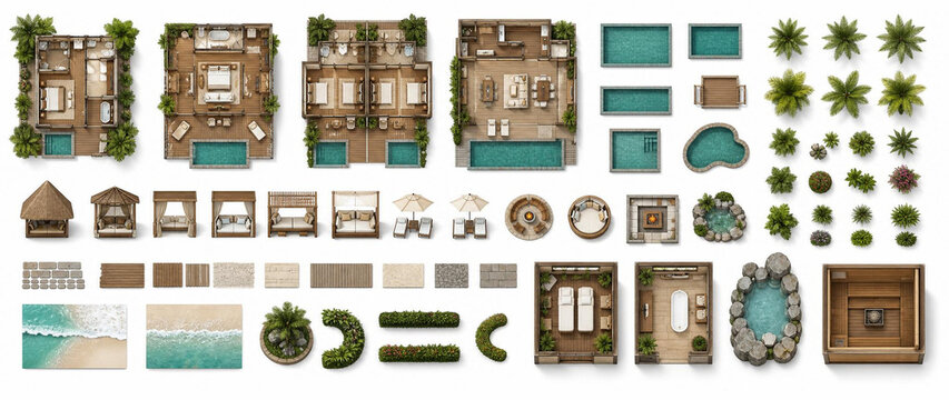 Top-View Luxury Hospitality Environment Kit | Modular Resort Landscape Assets for Game Development & ArchViz Rendering