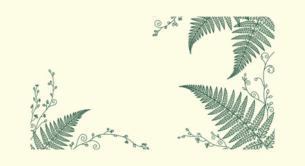 Vintage Hand Drawn Fern Leaf and Botanical Branch Border Background with Copyspace for Greeting Card © vectorial