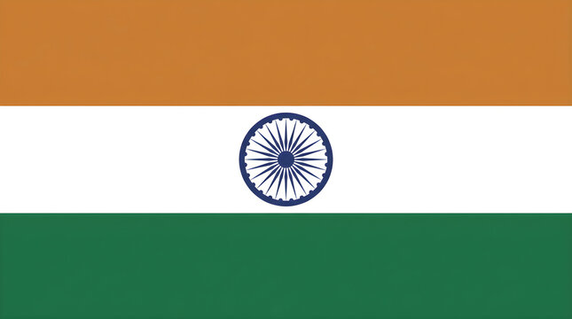 Close-up of the Indian national flag waving in the wind outdoors with vibrant colors and clear sky background