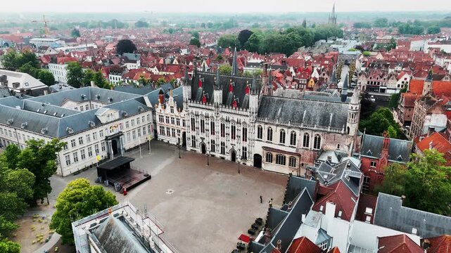 Basilica of the Holy Blood Aerial View in Bruges Belgium Gothic Architecture