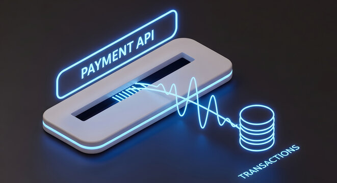 payment api interface with data transfer to transactions database 3d render