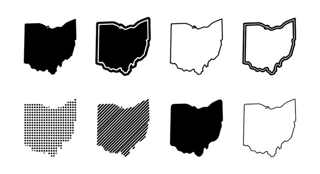 Ohio State Map Silhouettes, Outline & Fill Vector Icons Set, USA Geography Graphics