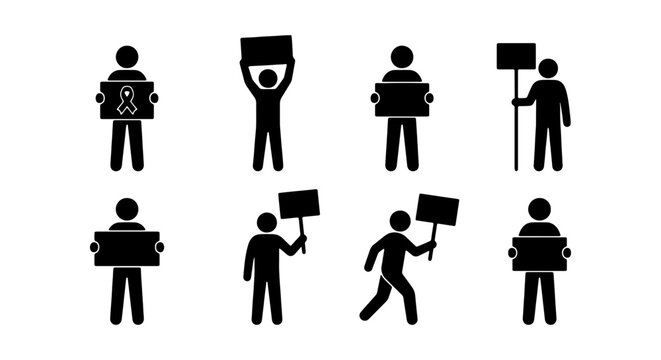 Protest Icons, Demonstration Figures, Activist Symbols, Human Rights Signs, 8 Vector Elements