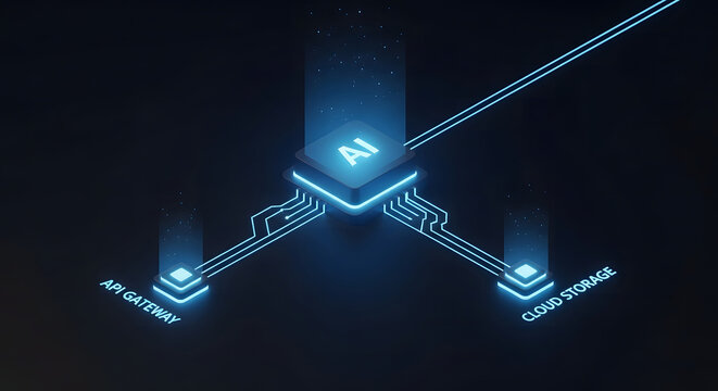 artificial intelligence network with api gateway and cloud storage 3d render