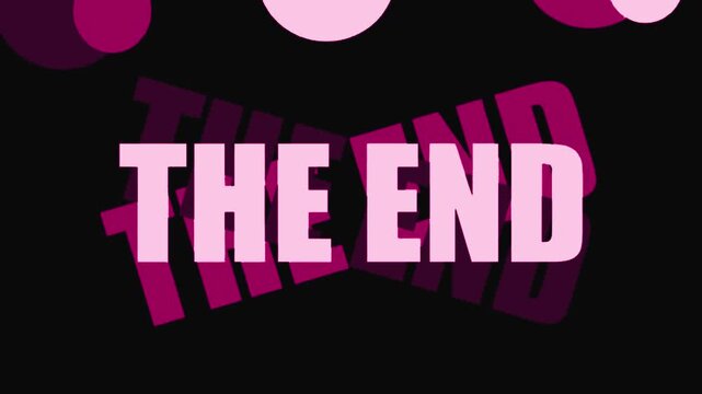 Closing pink text screen with floating ornaments.