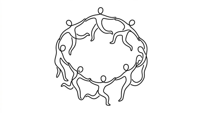 A minimalist line drawing of people holding hands in a circle