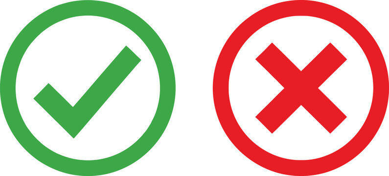 Green checkmark and red cross icons for yes or no answers
