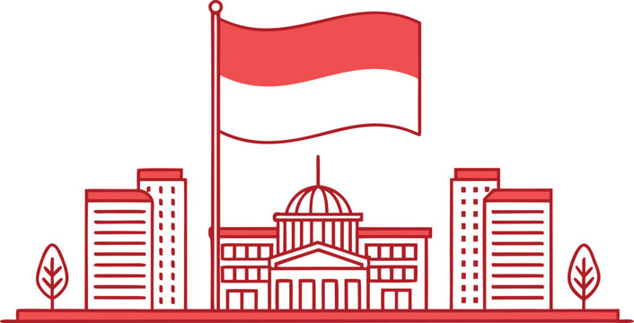 Minimal flat of monaco national flag waving above buildings