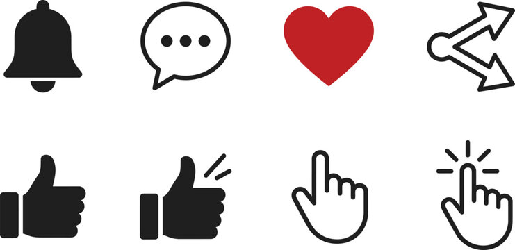 Social media icons, flat design, communication symbols, web graphics