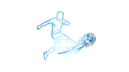 Fototapeta premium Stylish Soccer Player Kicking Shiny Ball Digital PNG