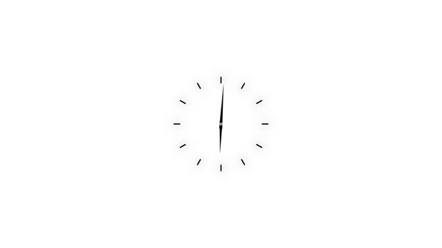 Clock spinning, watch animation on white background with alpha channel. Clock icon flat style. 12 hours clock dial , on Black Background