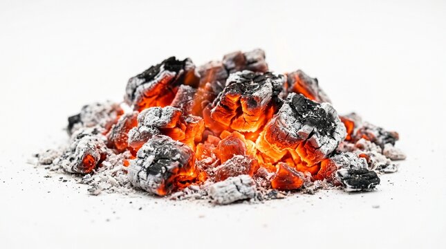 Glowing Embers of Burning Charcoal Pile.