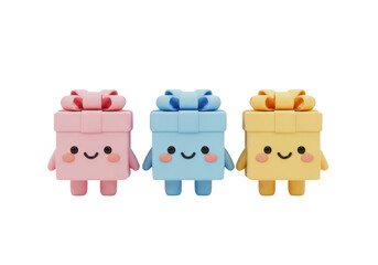 Obraz premium Three cute colorful gift boxes isolated on transparent background