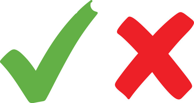 Green check mark and red cross symbol for correct or incorrect answer