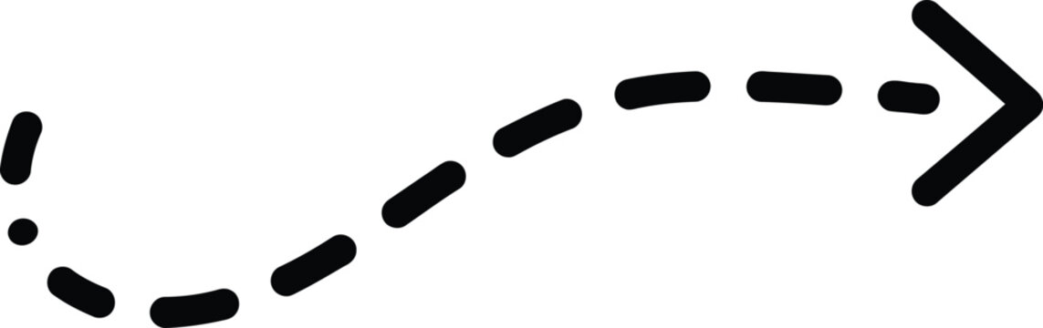 Hand-drawn dashed arrow pointing right, depicting direction, progress, or continuous flow