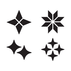 Fototapeta premium Collection of black star and sparkle shapes isolated on transparent background, simple graphic elements.