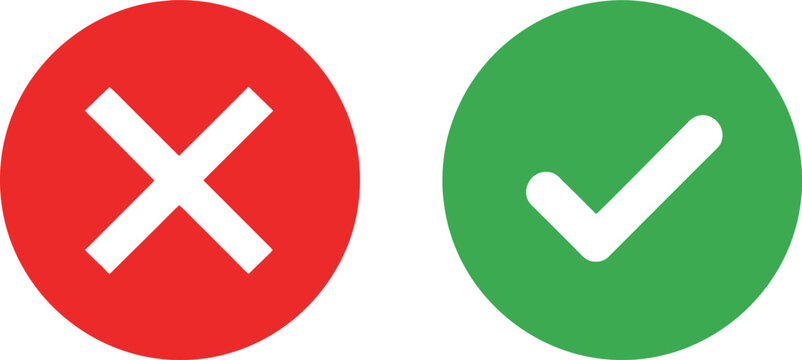 Red Cross Mark and Green Checkmark Icons for Approval and Rejection Decisions