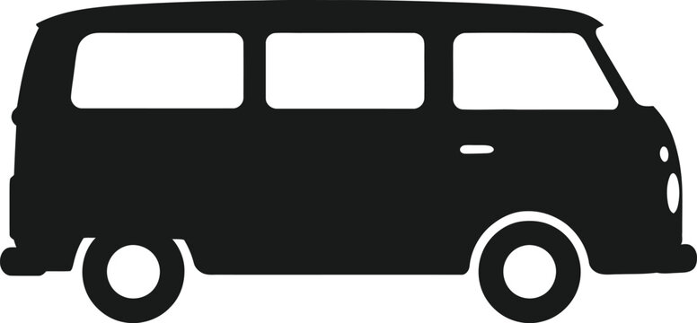 Black van silhouette, vehicle icon, transportation symbol, minimalist design