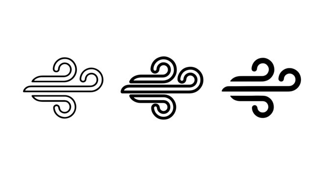 Wind Icons Set, Air Flow Symbols, Breeze Vector Graphics, Weather Elements