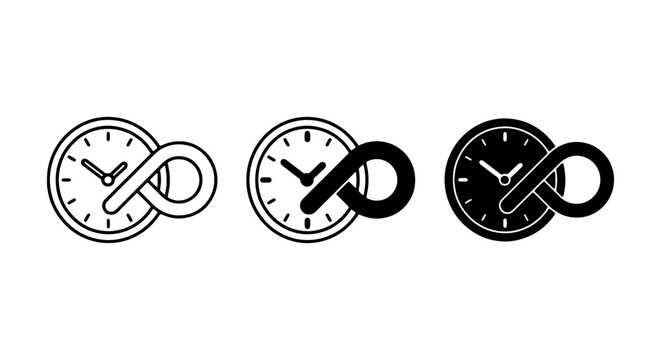 Infinity Clock Icons, Time Symbol Vector Graphics, Endless Time Concepts
