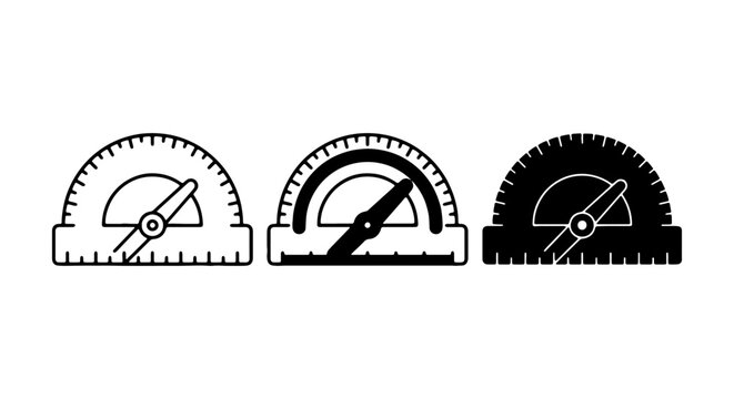 Protractor Icons Set, Geometric Measurement Tools, Angle Finder Vector Graphics