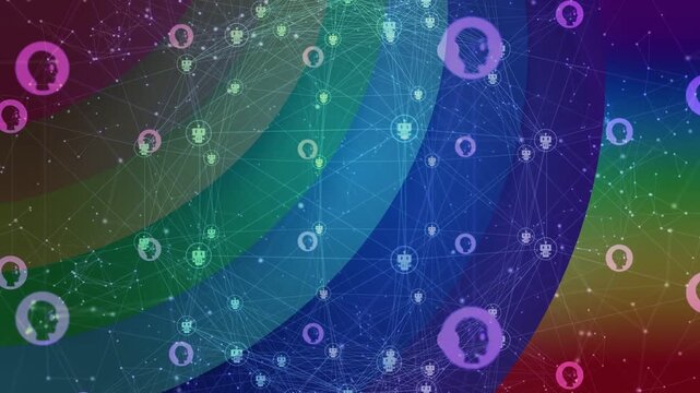 Radial gradient shifting right, mesh getting denser, avatar nodes pulsing, showing links