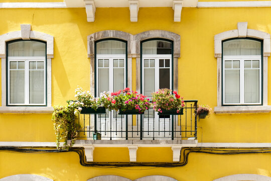 Lisbon, Portugal. Europe Typical Lisbon architecture, yellow house.