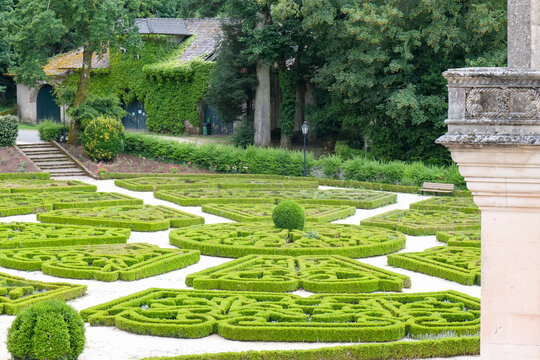 Formal hedge garden with geometric paths