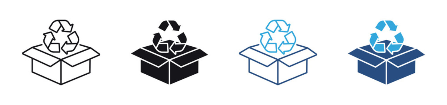 Recycling Package icon set. cardboard box with recycle symbol icons. eco-friendly packaging and waste management concept. vector illustration.