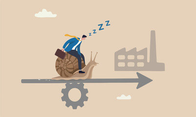 Slow industrial businessman riding snail slow walking on arrow to reach target © kadir