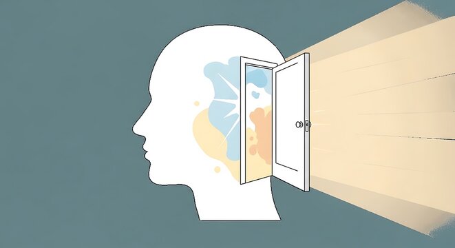 Human head with brain areas highlighted in colorful digital overlay illustration