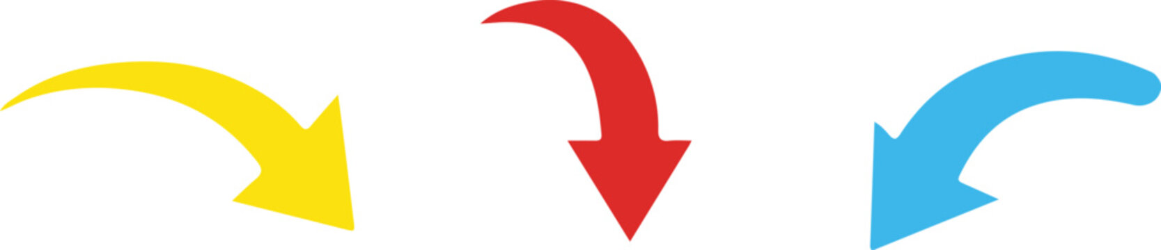 three colorful curved arrows in yellow red and blue flat vector style for infographic direction flow and business presentation design