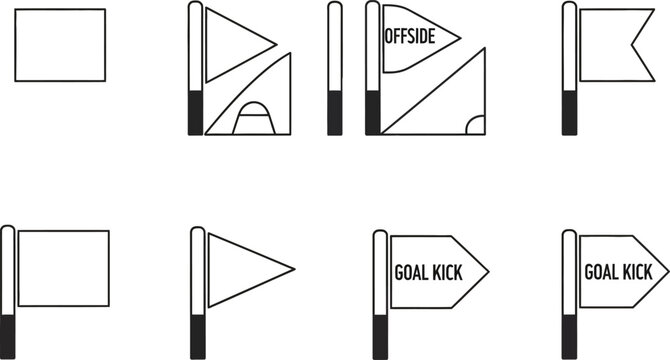Soccer referee flags set offside and goal kick signals