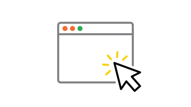 Clicking on a web browser window with a mouse cursor and yellow click effect visible