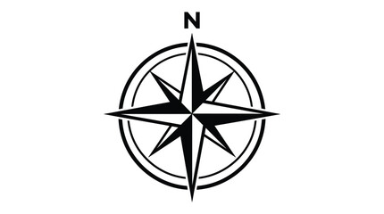 Black compass rose symbol with north direction indicator on white background