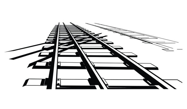 A black and white silhouette of railroad tracks extending into the distance on a white background silhouette high quality professional detailed modern elegant stylish
