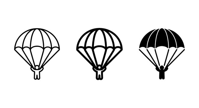 Parachute Icons, Skydiving Symbols, Vector Graphics for Adventure and Safety