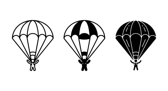Parachute Icons, Skydiving Vector Graphics, Extreme Sports Symbols, Adventure Set