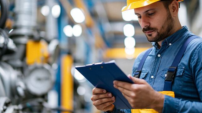 Experienced male quality control engineer inspecting machinery in a factory workshop, precision manufacturing, quality assurance process, technical inspection, protective gear,
