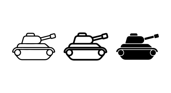 Military Tank Icons, Armored Vehicle Vector Graphics, War Machine Symbols