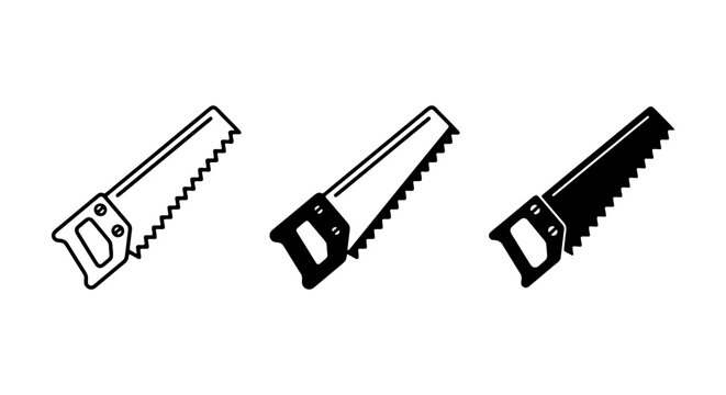 Hand Saw Icons, Woodworking Tools, Carpentry Equipment, Vector Graphics