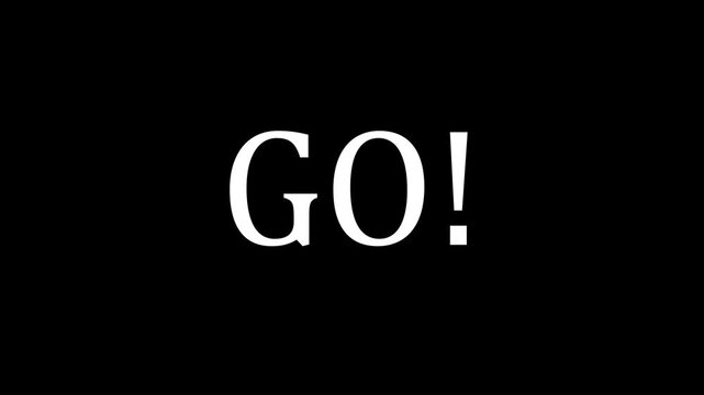 Minimalist countdown 3-2-1 Go animation, white text motion graphic on black background, professional start timer for sports and gaming video projects.