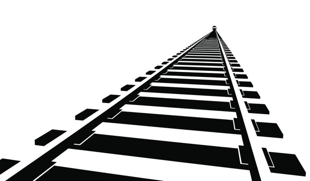 Perspective view of railway tracks leading to the horizon black and white silhouette high quality professional detailed modern elegant stylish clean crisp vibrant colorful