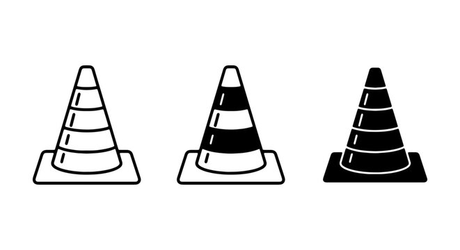 Traffic Cone Icons, Safety Warning Symbols, Construction Alert Vector Set