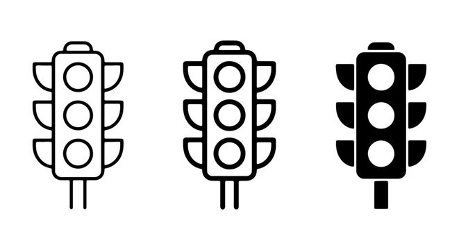 Traffic Light Icons Set, Signal Control Symbols, Urban Navigation Vector Graphics
