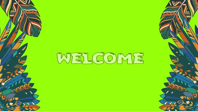 welcome text in green screen background