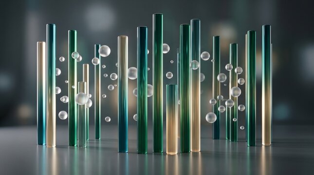Modern vertical sculpture background with teal and copper reflections AI Background Image
