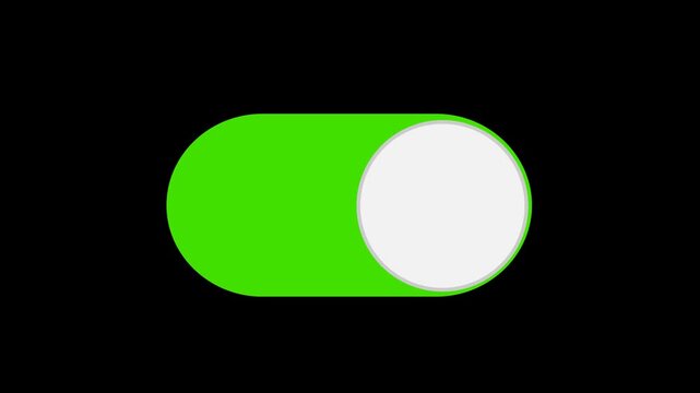 Green toggle switch on animation, minimalist UI button motion graphic, digital activation slider on black background, professional interface interaction element.