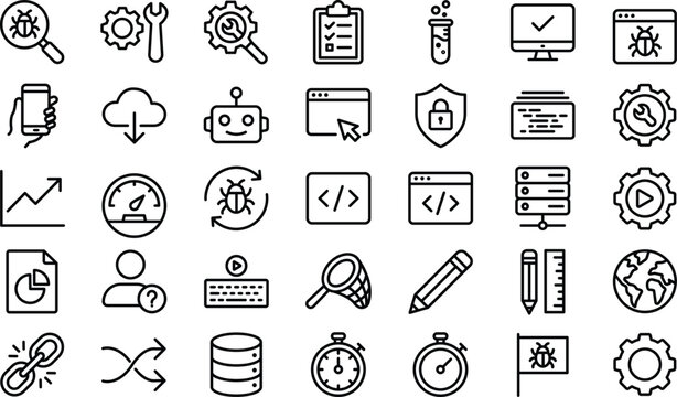 Software development and programming line icons set for web design